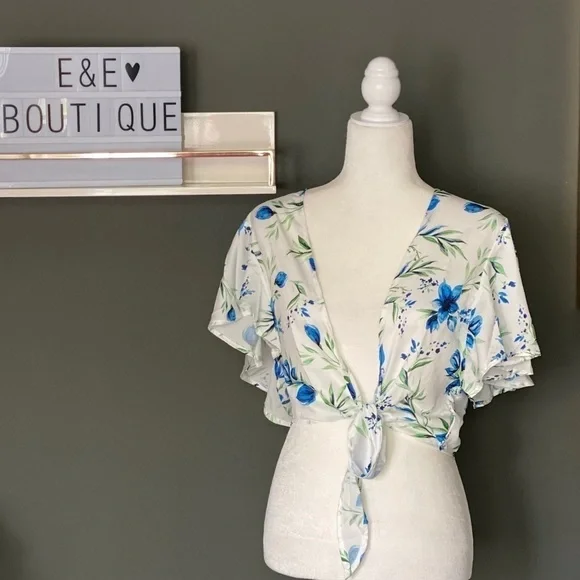 Beach Riot Cropped Blue Flower Tie Top - Picture 2 of 2